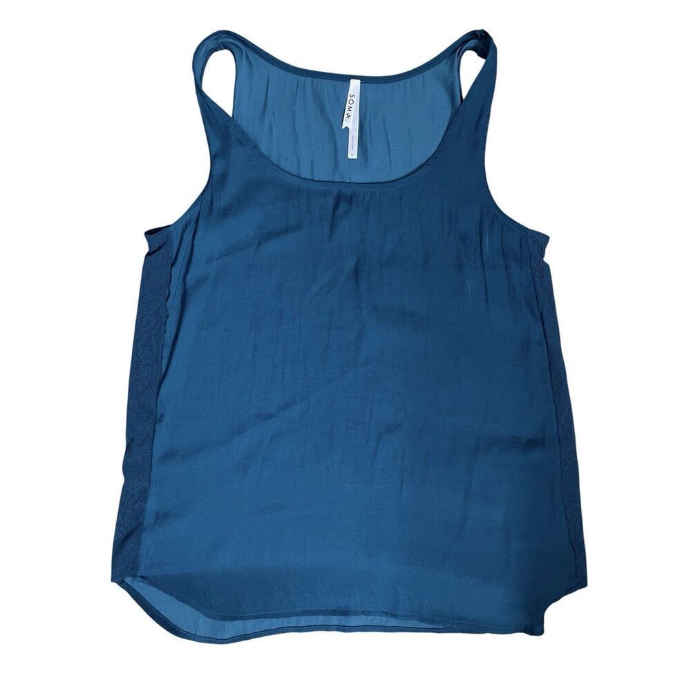 Soma Teal Sleeveless Tank Top Lace Side Panels Lightweight Size S